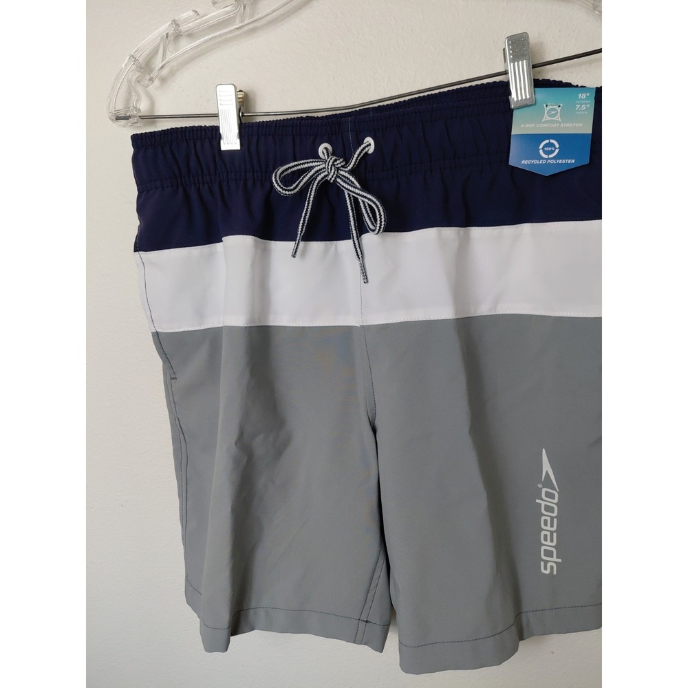 Men's‎ 7.5" Speedo Colorblock Swim Shorts - Navy/White/Gray Sz Small NEW W/TAGS!